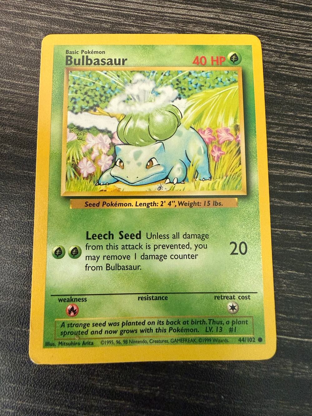 Vintage 1999 Pokémon Base Set Bulbasaur 44/102 Shadowless WOTC Common